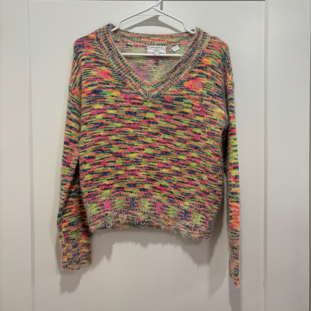 Absolutely Creative Worldwide Neon Space Dye Distressed V-Neck Sweater XS IF082A